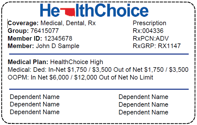 Sample HealthChoice Member Card